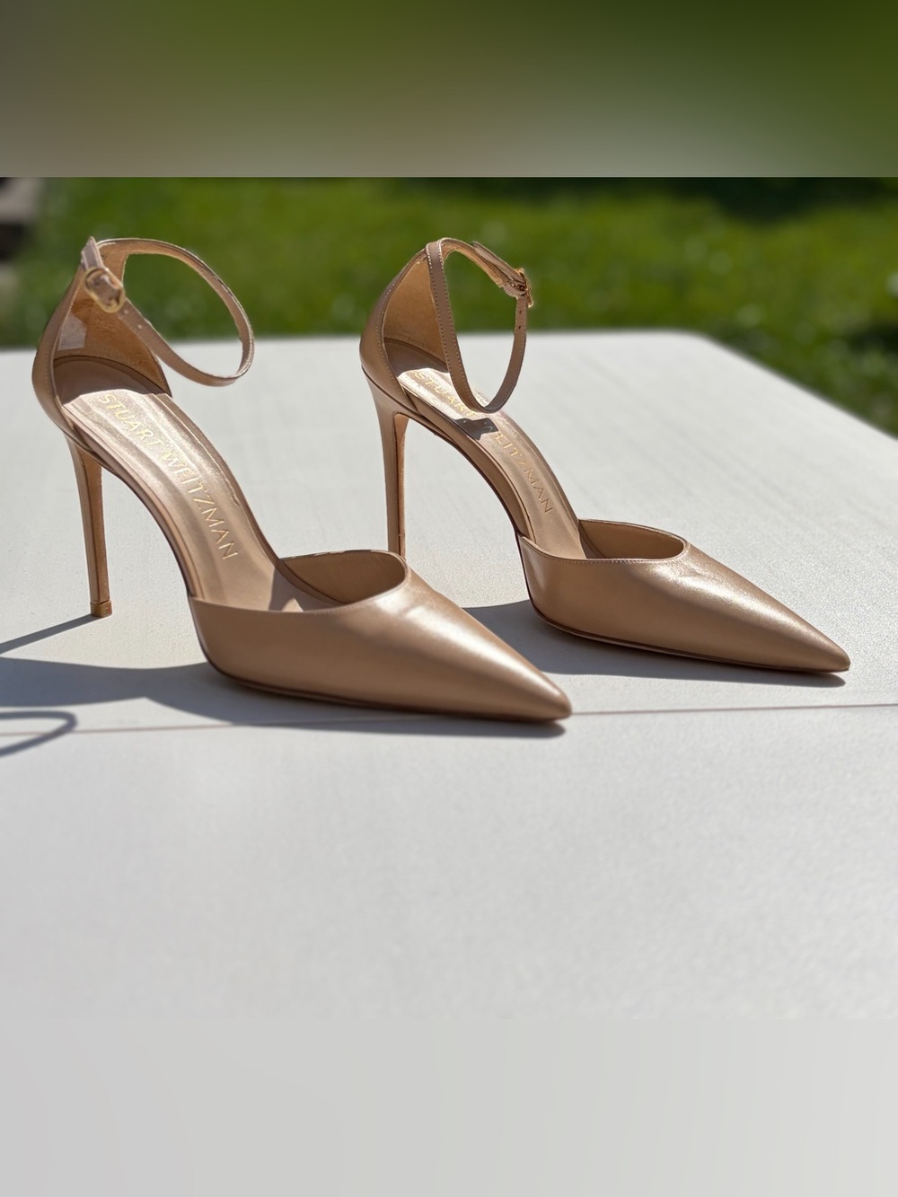 Stuart Weitzman Nude Patent Pointed-Toe Leather D'Orsay Pumps